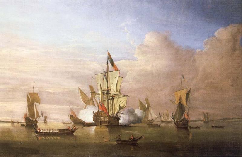 The Royal yacht Peregrine arriving in the Thames estuary with King George i aboard in September 1714, Monamy, Peter